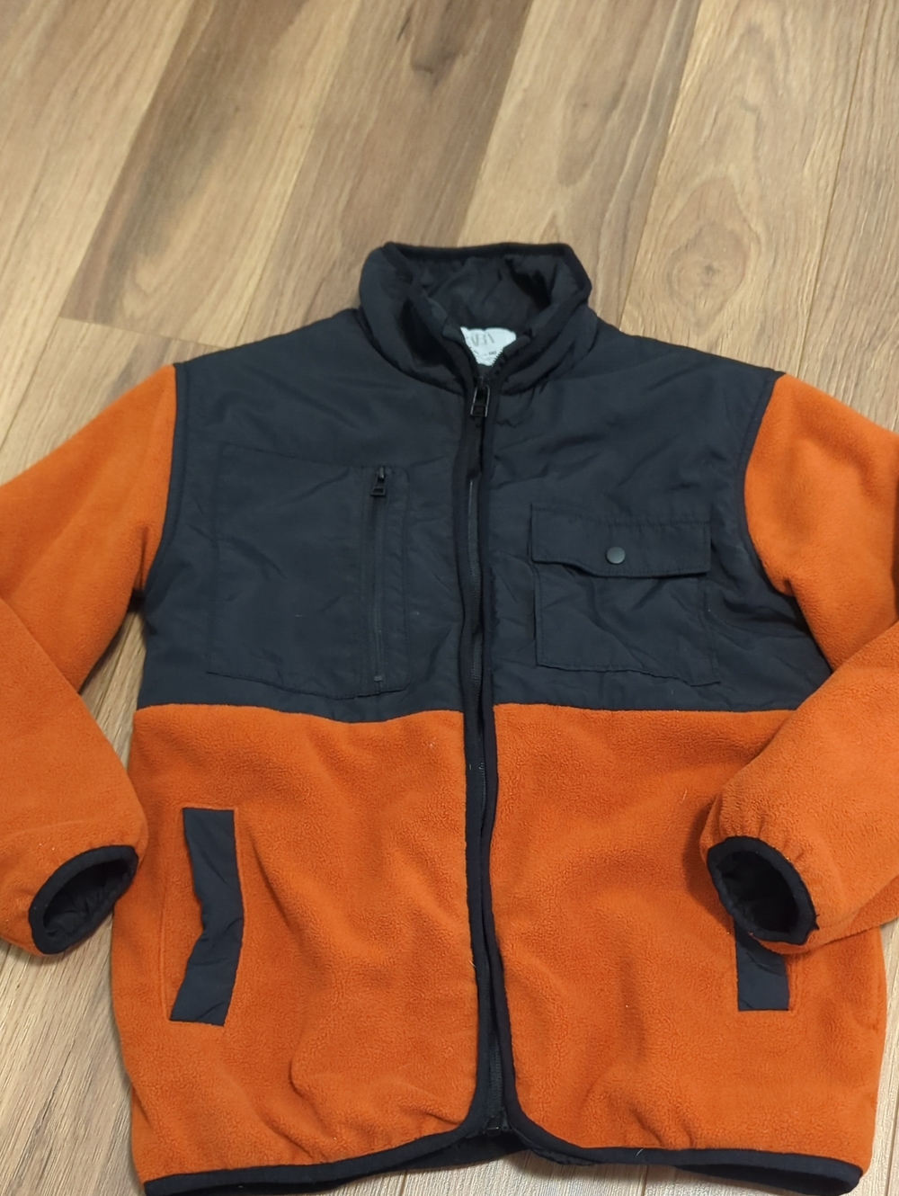 Zara Orange and Black Colorblock Fleece Jacket